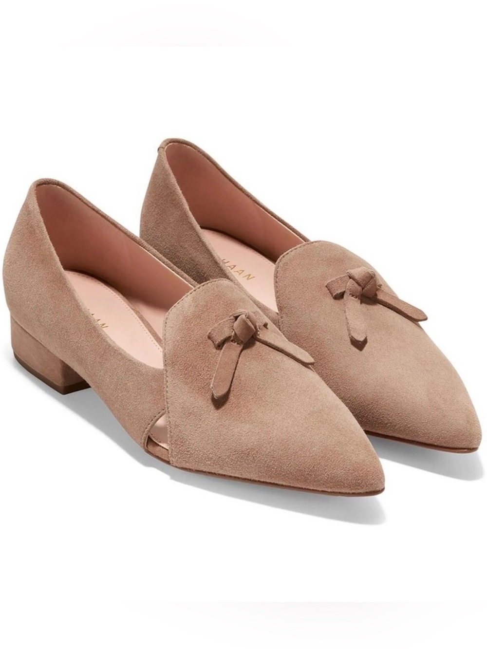 Cole Haan Taupe Suede Pointed Tassel Loafers